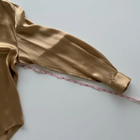 Style & Co Silk Button Down Top in Gold - Picture 6 of 8